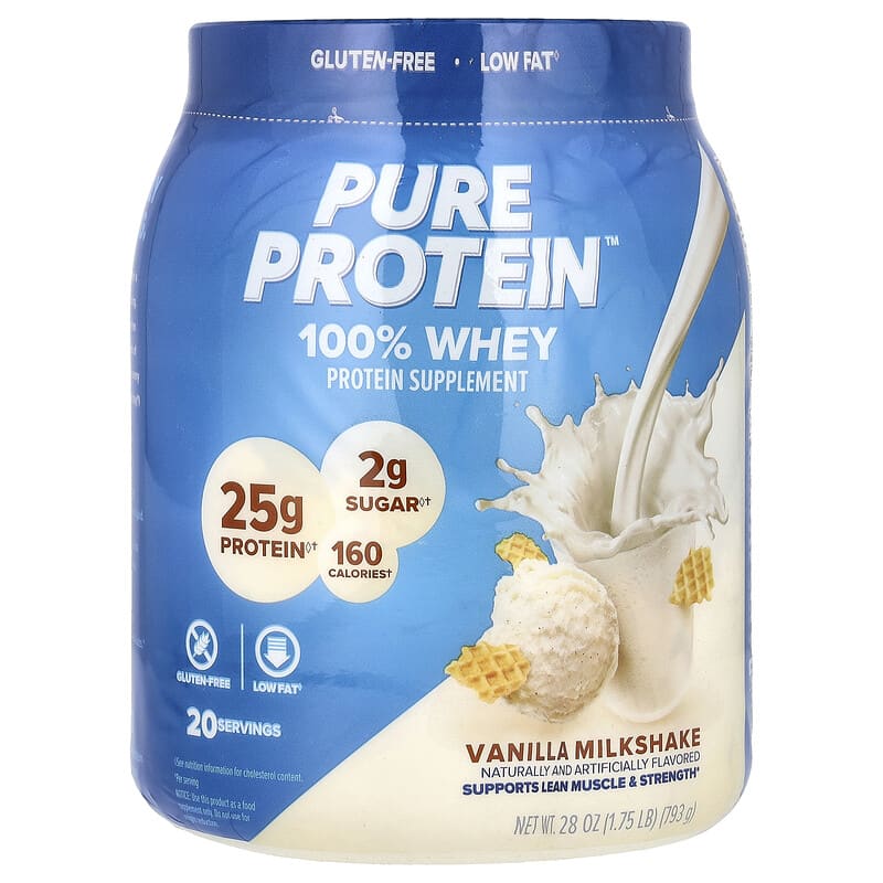 Pure Protein, 100% Whey Protein, Vanilla Milkshake, 1,75 lb (793 g) 749826579481