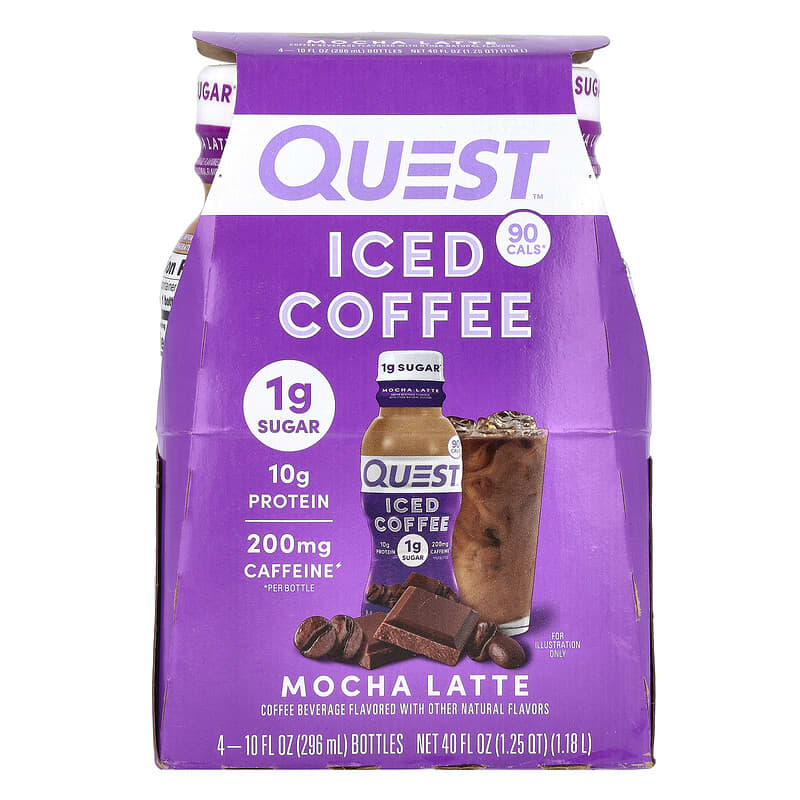 Quest Nutrition, Iced Coffee, Mocha Latte, 4 Bottles, 10 fl oz (296 ml) 888849014453