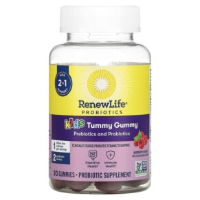 Thực phẩm bổ sung Renew Life Kids Tummy Gummy Prebiotics and Probiotics Raspberry 30 Gummies 631257122186