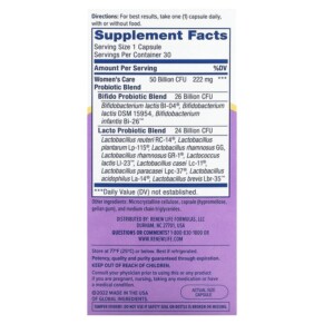 Thành phần vi chất của Renew Life Women's Care Vaginal Probiotics 50 Billion CFU 30 Vegetarian Capsules 631257121165