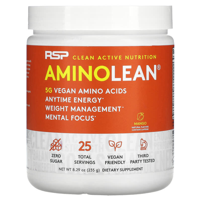 RSP Nutrition AminoLean 5 g Axit Amin chay + Năng Lượng Mọi Lúc vị Xoài 8.29 oz (235 g) 10 rsp nutrition aminolean 5 g vegan amino acids anytime energy mango 8 29 oz 235 g 111566 850019469295
