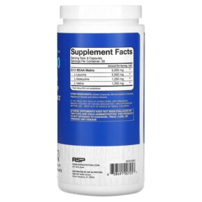 Thành phần vi chất của RSP Nutrition BCAA 5000 Instantized BCAA 240 Capsules 858491007257