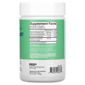 Thành phần vi chất của RSP Nutrition Immunity Boost Immune System Support + Vitamins & Antioxidants + Immune Cell Production 60 Veggie Capsules 850019469332