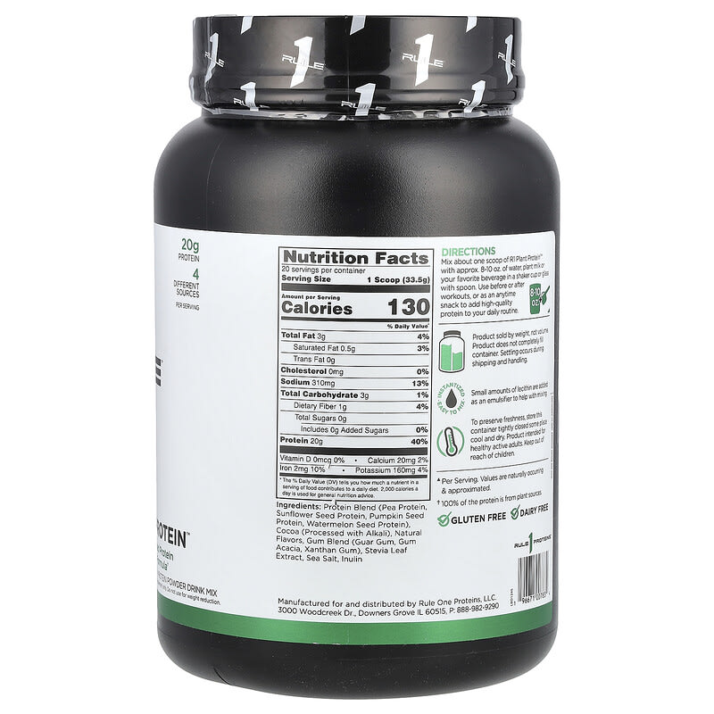 Bột Protein Thực Vật Rule One, Hương Socola, 1,48 lb (670 g) 9 Bột Protein Thực Vật Rule One, Hương Socola, 1,48 lb (670 g) 196671007834
