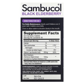 Sambucol Black Elderberry Hỗ Trợ Miễn Dịch 60 viên nhai 3 Thành phần vi chất của Sambucol Black Elderberry Immune Support 60 Chewable Tablets 896116001143