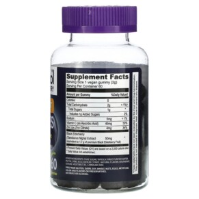 Thành phần vi chất của Sambucol Black Elderberry Immune Support Gummies with Vitamin C & Zinc Natural Berry 60 Gummies 896116001310