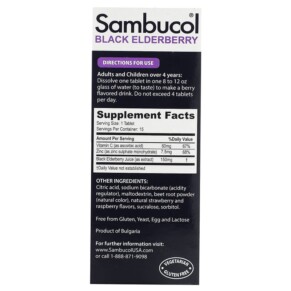 Sambucol Black Elderberry Vitamin C & Kẽm 15 viên Sủi 3 Thành phần vi chất của Sambucol Black Elderberry + Vitamin C & Zinc 15 Effervescent Tablets 896116001297