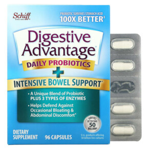 Thực phẩm bổ sung Schiff Digestive Advantage Daily Probiotics + Intensive Bowel Support 96 Capsules 815066001171