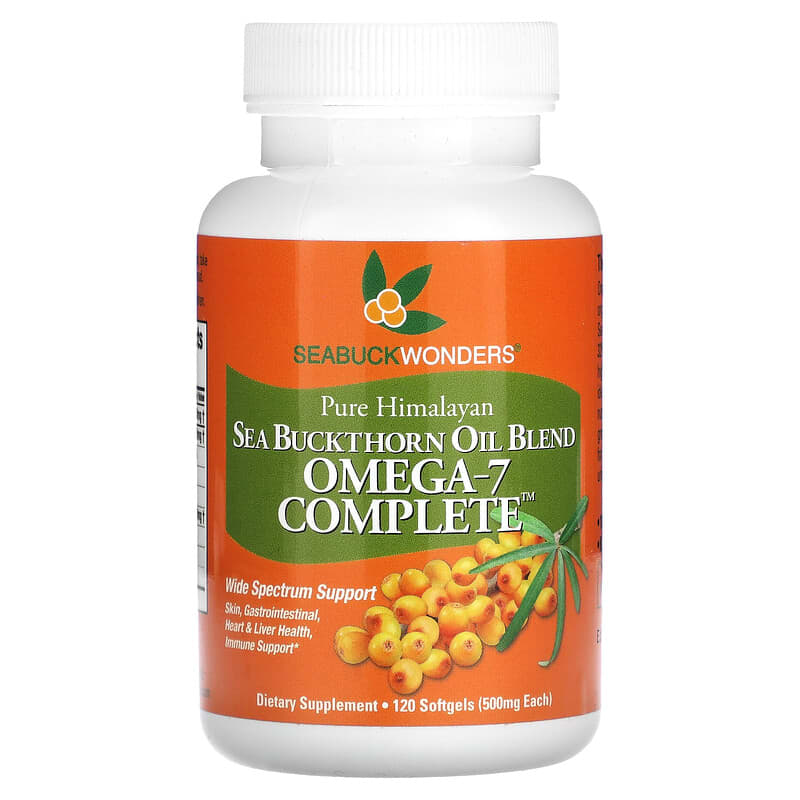 Dầu hạt cây buckthorn biển SeaBuckWonders Omega-7 Complete 500 mg 120 viên nang mềm 10 seabuckwonders sea buckthorn oil blend omega 7 complete 500 mg 120 softgels 34922 674756780037