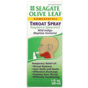 Thực phẩm bổ sung Seagate Olive Leaf Throat Spray Raspberry Spearmint 1 fl oz (30 ml) 019277000408