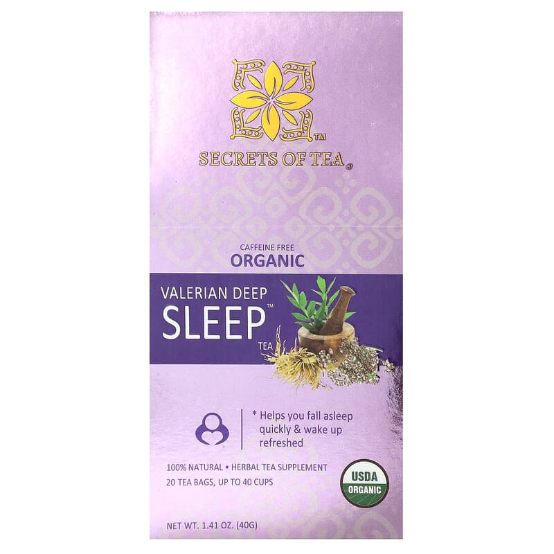 Trà Ngủ Sâu Valerian Hữu Cơ Secrets of Tea, Không Chứa Cafein, 20 Túi Trà, 40g 10 secrets of tea organic valerian deep sleep tea caffeine free 20 tea bags 1 41 oz 40 g 132799 850302006404