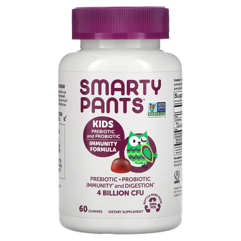 Viên uống bổ sung SmartyPants Kids Prebiotic & Probiotic Tăng cường miễn dịch vị nho 2 tỷ CFU 60 viên kẹo dẻo 10 smartypants kids prebiotic and probiotic immunity formula grape 2 billion cfu 60 gummies 71600 817053020011