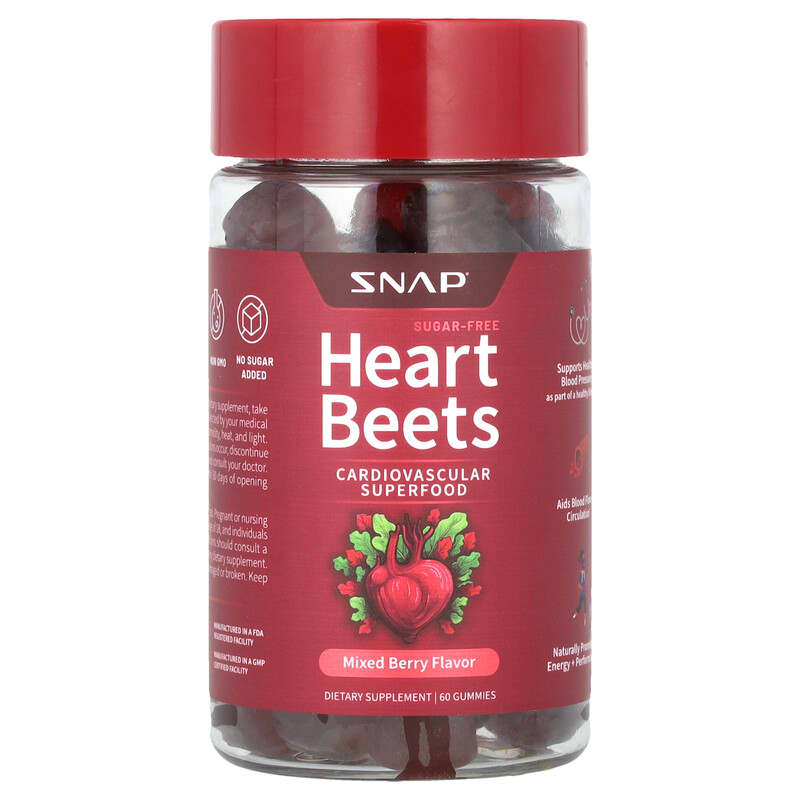 Snap Supplements, Heart Beets Gummies, Sugar Free, Mixed Berry, 60 viên nhai 850039253690