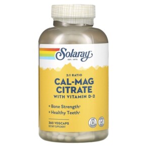 Thực phẩm bổ sung Solaray Cal-Mag Citrate with Vitamin D2 2:1 Ratio 360 VegCaps 076280131758