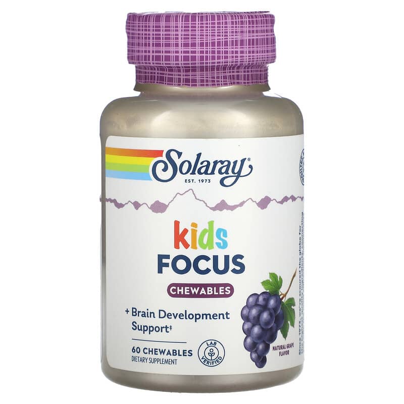 viên nhai tập trung cho trẻ em Solaray Kids Focus vị nho 60 viên nhai 10 solaray kids focus chewables natural grape 60 chewables 70079 076280083781