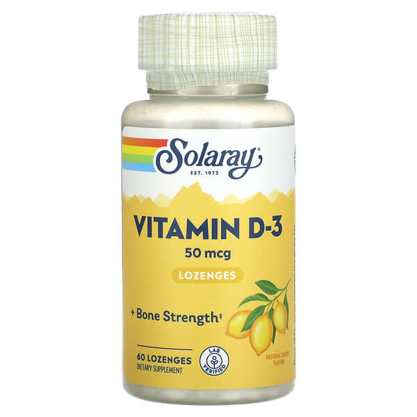 Solaray Vitamin D-3 viên Lemon Flavor 50 mcg 60 viên ngậm 076280796452