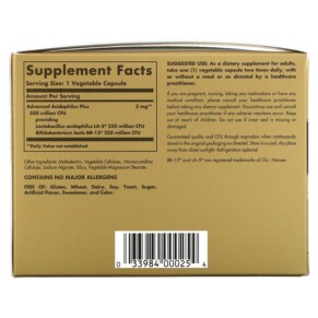 Viên uống lợi khuẩn Solgar Advanced Acidophilus Plus 120 viên thực vật 3 Thành phần vi chất của Solgar Advanced Acidophilus Plus 120 Vegetable Capsules 033984000254