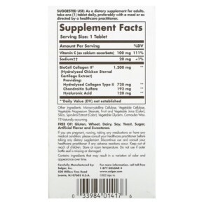 Thành phần vi chất của Solgar Collagen Hyaluronic Acid Complex 30 Tablets 033984014176