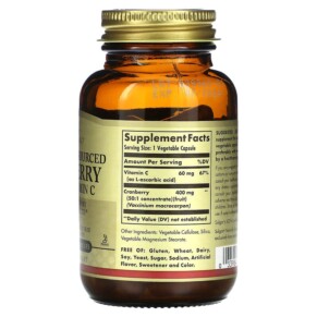 Viên uống Dưỡng Chất Cranberry Kết Hợp Vitamin C tự nhiên 60 viên từ Hãng Solgar 3 Thành phần vi chất của Solgar Cranberry with Vitamin C Naturally Sourced 60 Vegetable Capsules 033984009554
