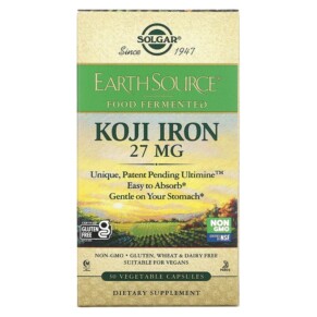Thực phẩm bổ sung Solgar EarthSource Food Fermented Koji Iron 27 mg 30 Vegetable Capsules 033984005341
