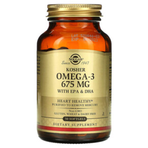 Thực phẩm bổ sung Solgar Kosher Omega-3 with EPA & DHA 675 mg 50 Softgels 033984005396