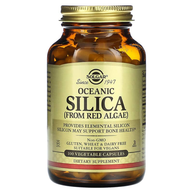 Viên uống Silica từ tảo đỏ Solgar 100 viên thực vật 10 solgar oceanic silica from red algae 100 vegetable capsules 13327 033984025714