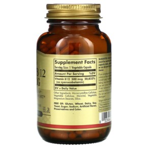 Thành phần vi chất của Solgar Vitamin B12 500 mcg 250 Vegetable Capsules 033984032118