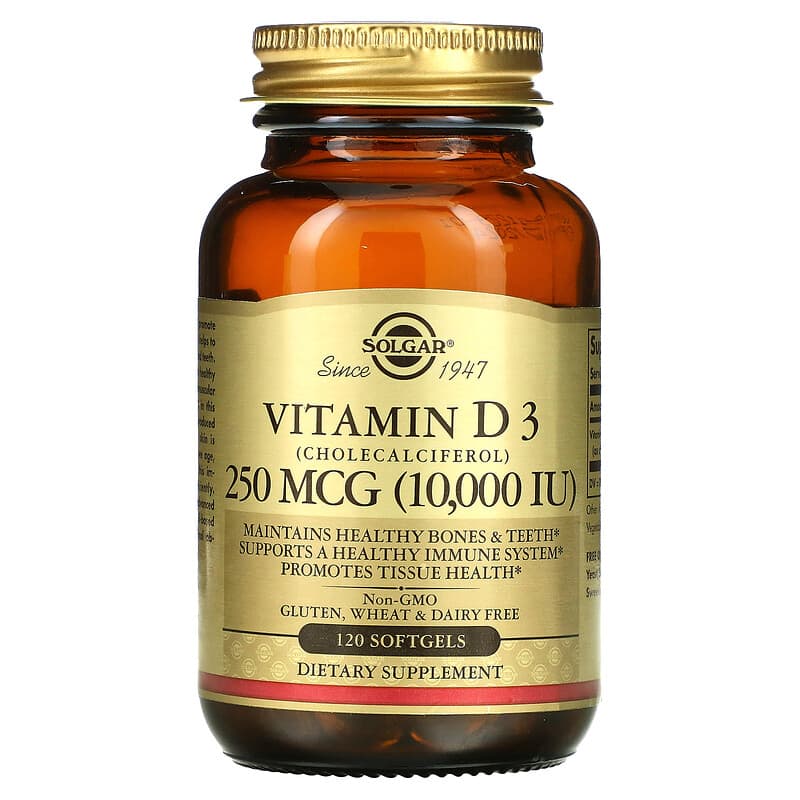 Viên uống Vitamin D3 (Cholecalciferol) 250 mcg (10.000 IU) 120 viên mềm Solgar 10 solgar vitamin d3 cholecalciferol 250 mcg 10 000 iu 120 softgels 36215 033984358720
