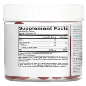 Thành phần vi chất của Solumeve Biotin Gummies Gelatin Free Strawberry Flavor 100 Vegetarian Gummies 898220014460