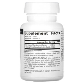 Thành phần vi chất của Source Naturals Green Tea Extract 100 mg 60 Tablets 021078008828