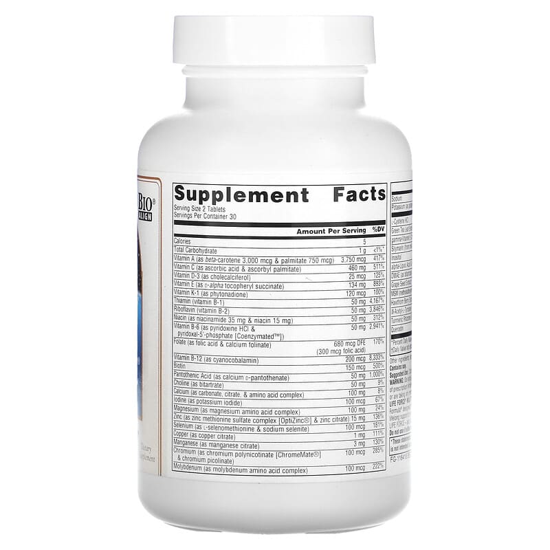 Viên uống Source Naturals Life Force Multiple No Iron 60 viên 2 Thành phần vi chất của Source Naturals Life Force Multiple No Iron 60 Tablets 021078009658