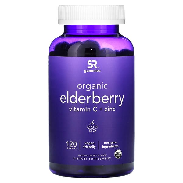 Sports Research Organic Elderberry Vitamin C + Zinc Natural Berry 120 viên nhai 023249090038