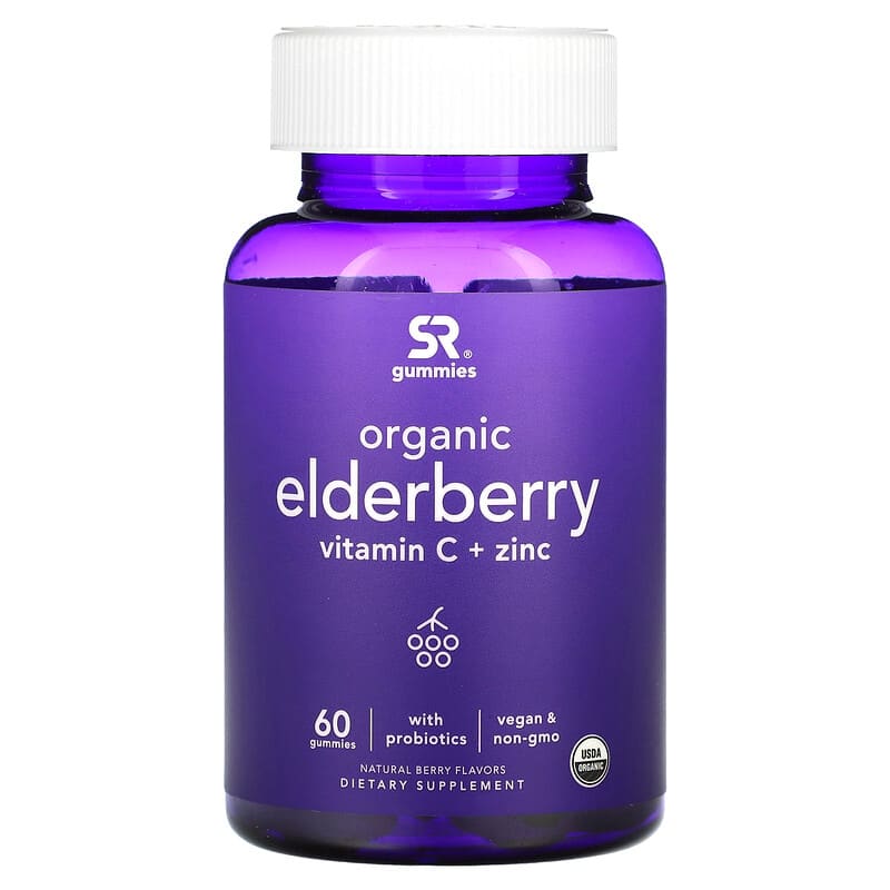 Kẹo dẻo bổ sung vitamin C & kẽm từ quả cơm cháy hữu cơ Sports Research 60 viên 10 sports research organic elderberry vitamin c zinc natural berry 60 gummies 102577 023249013495