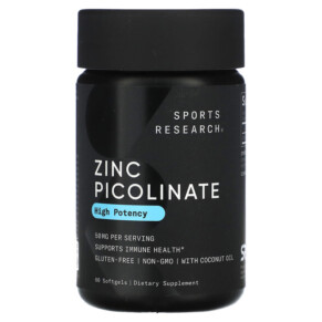 Thực phẩm bổ sung Sports Research Zinc Picolinate High Potency 50 mg 60 Softgels 023249090106