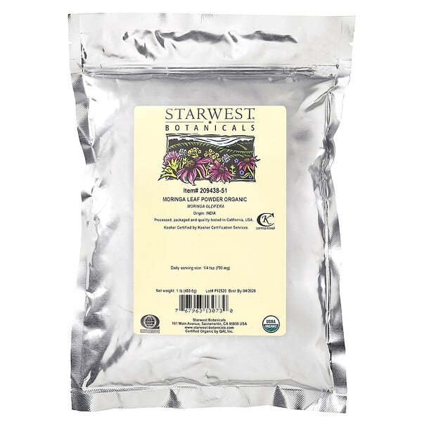 Bột Lá Moringa Hữu Cơ Starwest Botanicals 1 lb (453,6 g) 2 Starwest Botanicals Organic Moringa Leaf Powder 1 lb 453.6 g 767963130730