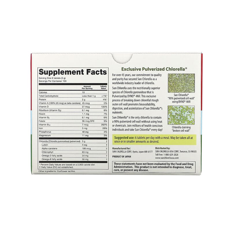 Viên uống tảo Sun Chlorella 500 mg 600 viên của Sun Chlorella 2 Thành phần vi chất của Sun Chlorella Chlorella 500 mg 600 Tablets 029918015128