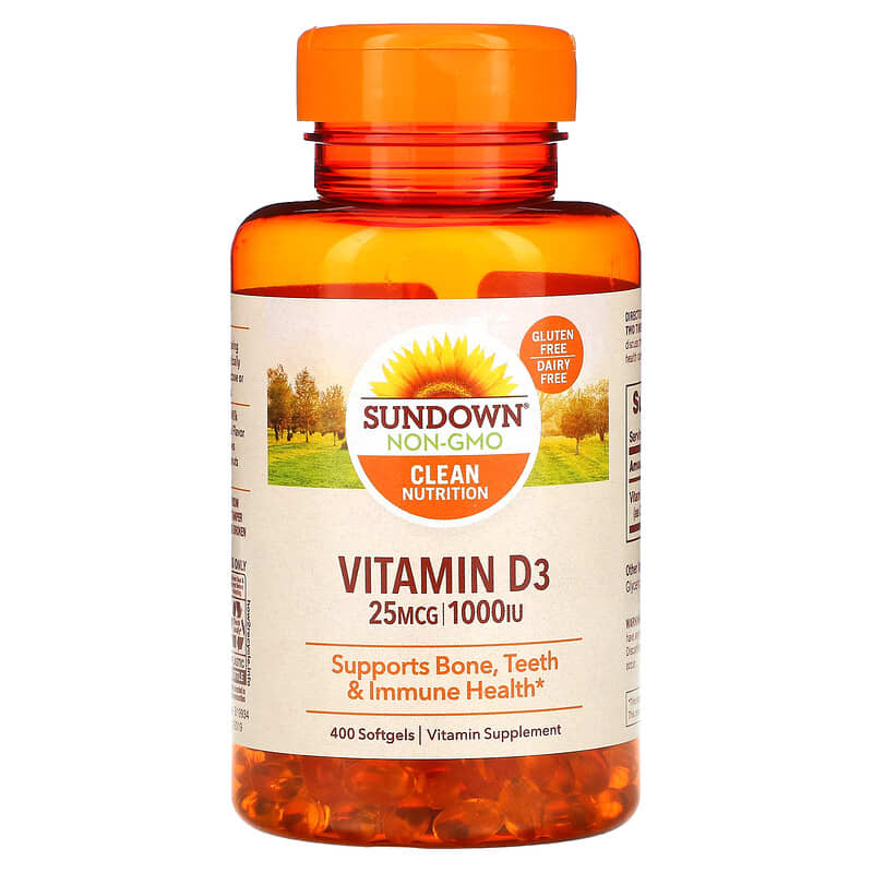 Viên uống bổ sung Vitamin D3 25 mcg (1.000 IU) 400 viên nang mềm Sundown Naturals 10 sundown naturals vitamin d3 25 mcg 1 000 iu 400 softgels 41126 030768199951
