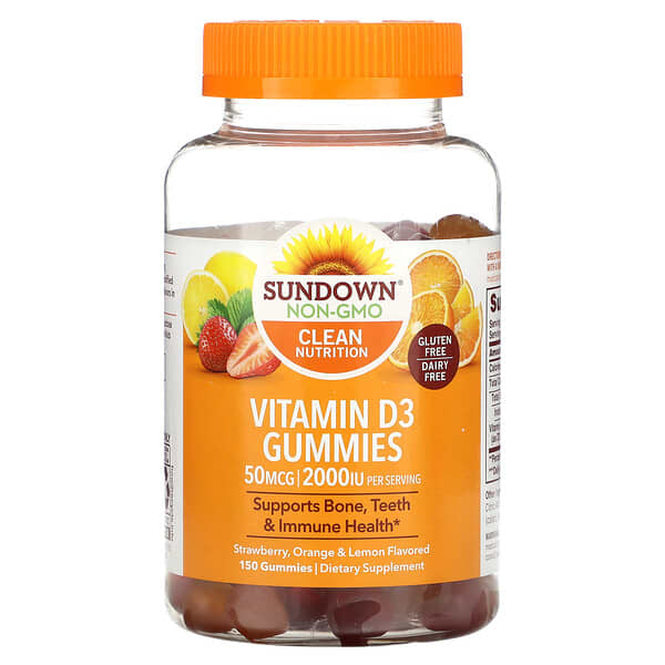 Sundown Naturals Vitamin D3 Gummies Strawberry Orange & Lemon 2.000 IU 150 viên nhai 25 mcg 1.000 IU/viên 030768802677