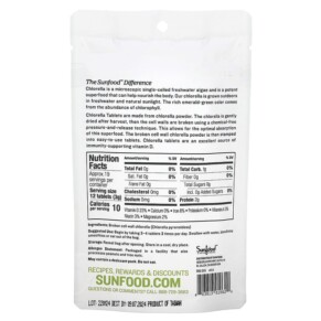 Viên Uống Sunfood Chlorella Vỡ Tế Bào 250 mg 228 viên 57 g 3 Thành phần vi chất của Sunfood Broken Cell Wall Chlorella Tablets 250 mg 228 Tablets 2 oz (57 g) 803813010620