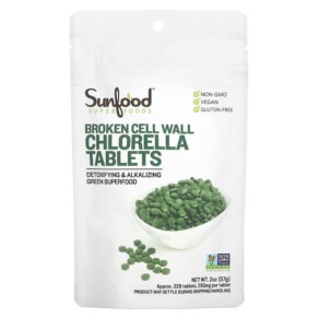 Thực phẩm bổ sung Sunfood Broken Cell Wall Chlorella Tablets 250 mg 228 Tablets 2 oz (57 g) 803813010620