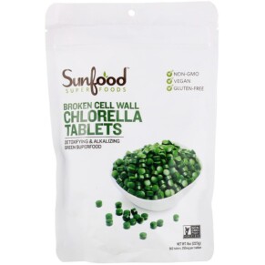 Thực phẩm bổ sung Sunfood Broken Cell Wall Chlorella Tablets 250 mg 912 Tablets 8 oz (227 g) 803813010644