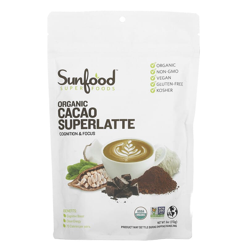 Bột cacao siêu thực phẩm hữu cơ Sunfood 170g 10 sunfood organic cacao superlatte 6 oz 170 g 137026 803813103346
