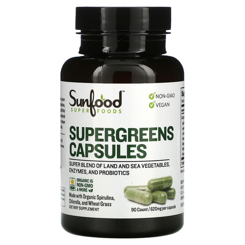 Viên uống Sunfood Supergreens 620 mg 90 viên của Sunfood 10 sunfood supergreens capsules 620 mg 90 capsules 90017 803813102288
