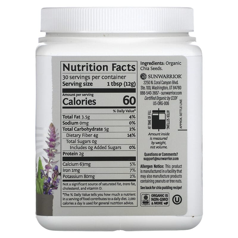 Hạt Chia Sunwarrior 12.69 oz 360 g từ Sunwarrior 2 Thành phần vi chất của Sunwarrior Chia Seeds 12.69 oz (360 g) 814784029986