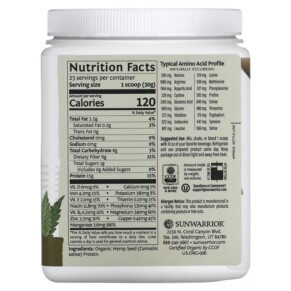 Thành phần vi chất của Sunwarrior Hemp Protein Powder Unflavored 1.65 lb (750 g) 814784026923
