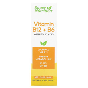 Thực phẩm bổ sung Super Nutrition Vitamin B12 + B6 with Folic Acid 1 fl oz (30 ml) 898220021994