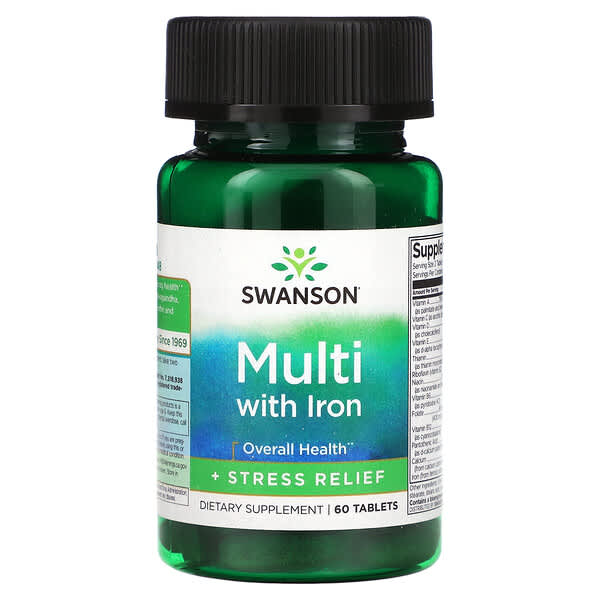 Swanson Multi with Iron + Stress Relief 60 viên 10 swanson multi with iron stress relief 60 tablets 125311 087614118765