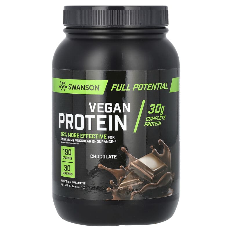 Swanson, Vegan Protein, Chocolate, 3,3 lbs (1.500 g) 087614119182