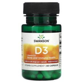 Thực phẩm bổ sung Swanson Vitamin D3 25 mcg (1.000 IU) 60 Capsules 087614115108