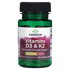 Thực phẩm bổ sung Swanson Vitamins D3 & K2 60 Veggie Caps 087614118093